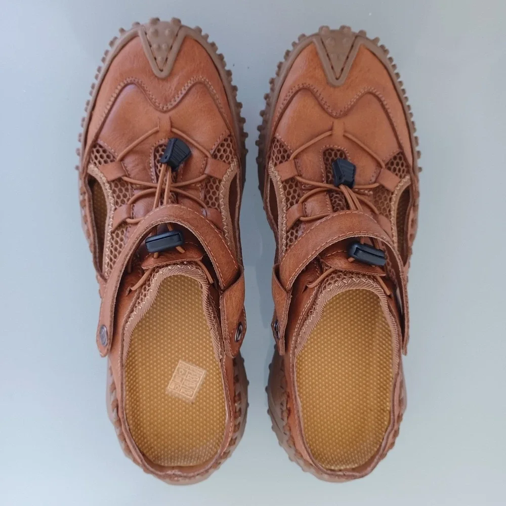 Mens Brown Outdoor Sport Sandals Hiking Water Shoes Bungee Lace EU 44 US 10 NWOT